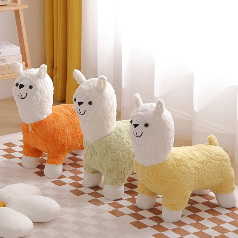 Modern Art Deco Kids Silk Floss Solid Wood Alpaca-Shaped Low Stool For Living Room