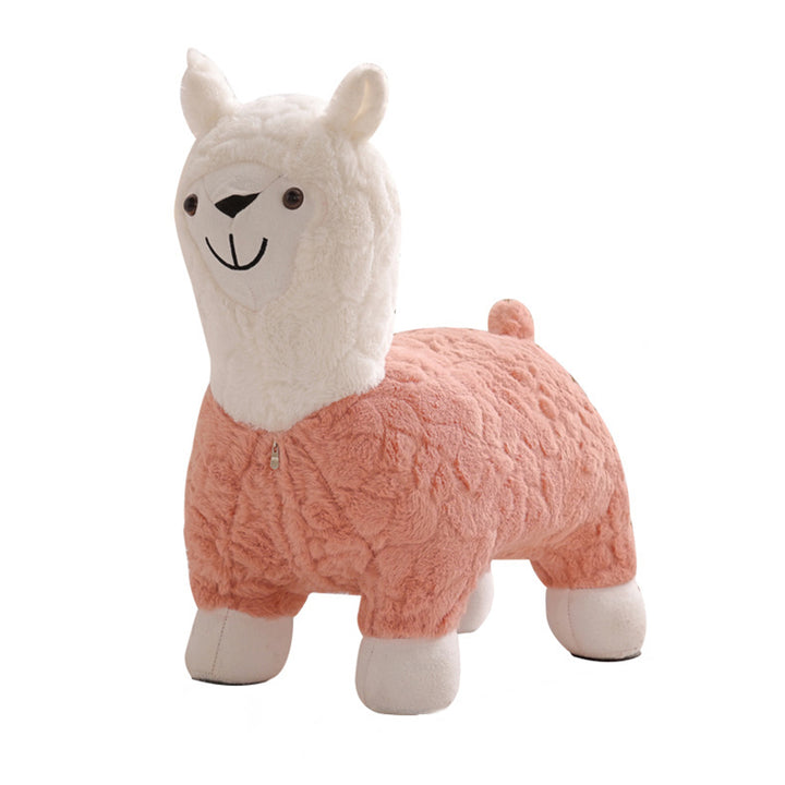 Modern Art Deco Kids Silk Floss Solid Wood Alpaca-Shaped Low Stool For Living Room