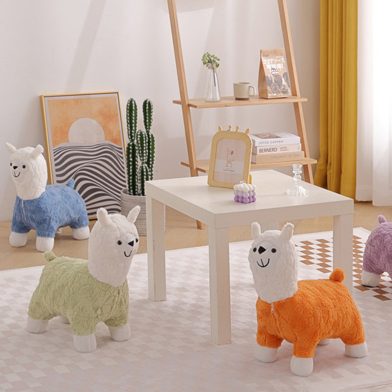 Modern Art Deco Kids Silk Floss Solid Wood Alpaca-Shaped Low Stool For Living Room