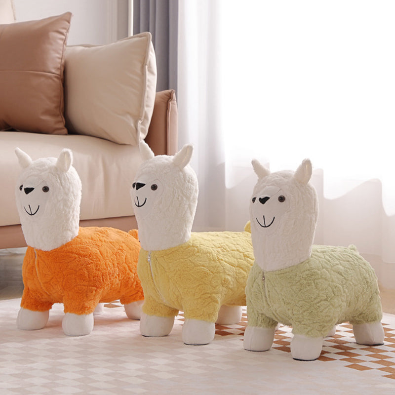 Modern Art Deco Kids Silk Floss Solid Wood Alpaca-Shaped Low Stool For Living Room