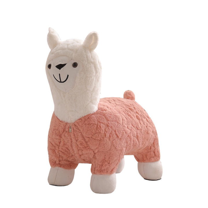 Modern Art Deco Kids Silk Floss Solid Wood Alpaca-Shaped Low Stool For Living Room