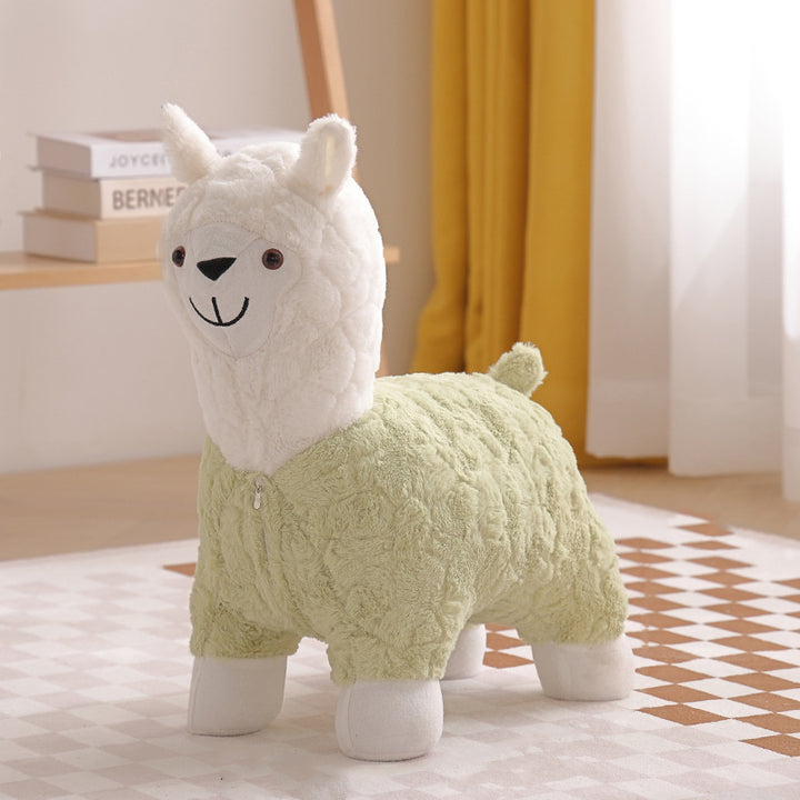 Modern Art Deco Kids Silk Floss Solid Wood Alpaca-Shaped Low Stool For Living Room