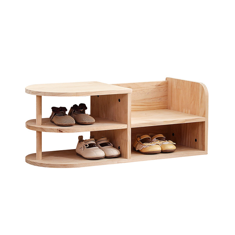 Traditionelles gebogenes Schuhregal für Kinder aus japanischem Kiefernholz in quadratischer Form mit 2 Ebenen für das Wohnzimmer 