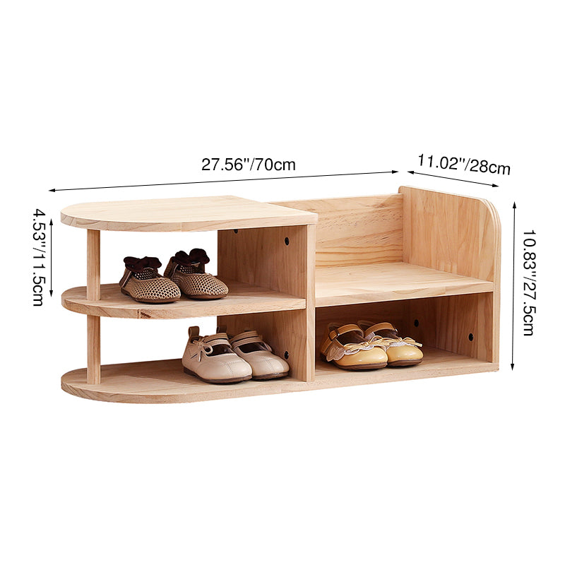 Traditionelles gebogenes Schuhregal für Kinder aus japanischem Kiefernholz in quadratischer Form mit 2 Ebenen für das Wohnzimmer 