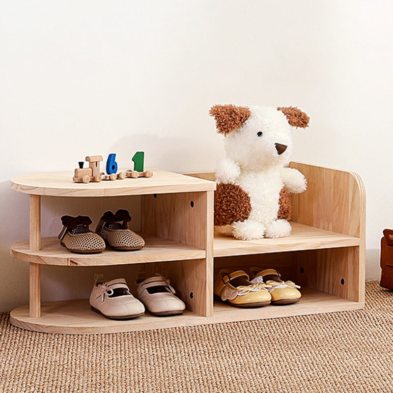 Traditionelles gebogenes Schuhregal für Kinder aus japanischem Kiefernholz in quadratischer Form mit 2 Ebenen für das Wohnzimmer 