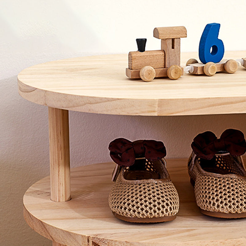 Traditionelles gebogenes Schuhregal für Kinder aus japanischem Kiefernholz in quadratischer Form mit 2 Ebenen für das Wohnzimmer 
