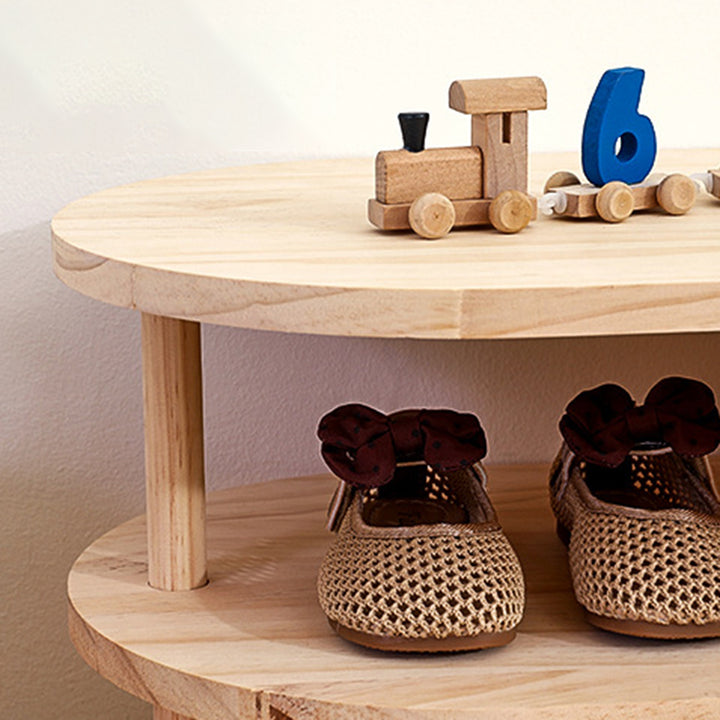 Traditionelles gebogenes Schuhregal für Kinder aus japanischem Kiefernholz in quadratischer Form mit 2 Ebenen für das Wohnzimmer 