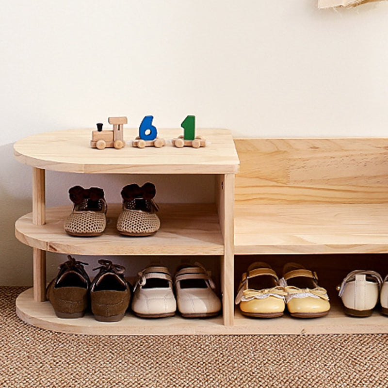 Traditionelles gebogenes Schuhregal für Kinder aus japanischem Kiefernholz in quadratischer Form mit 2 Ebenen für das Wohnzimmer 