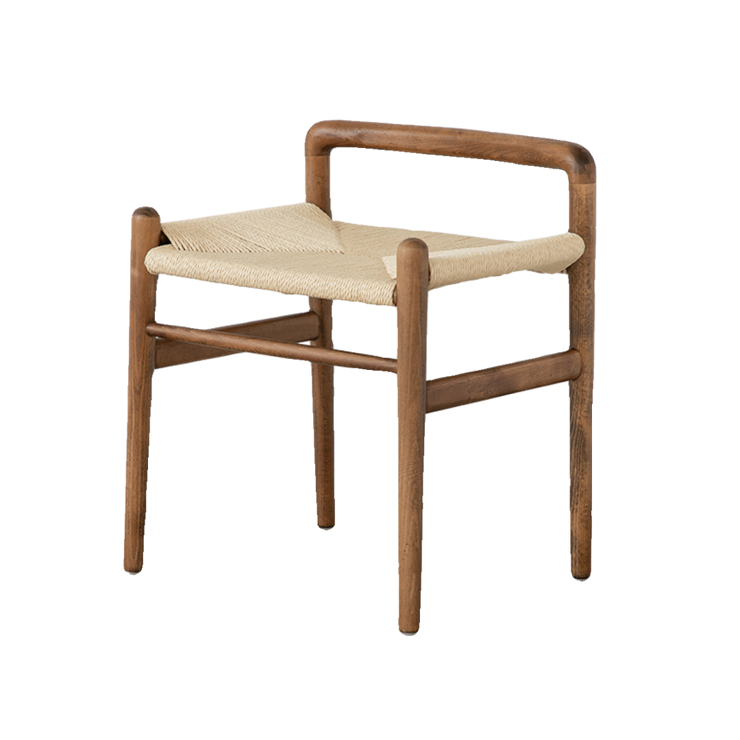 Traditional Chinese Kraft Paper Rope Rubberwood Square Cylindrical Low Stool With Backrest For Living Room