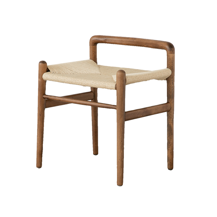 Traditional Chinese Kraft Paper Rope Rubberwood Square Cylindrical Low Stool With Backrest For Living Room
