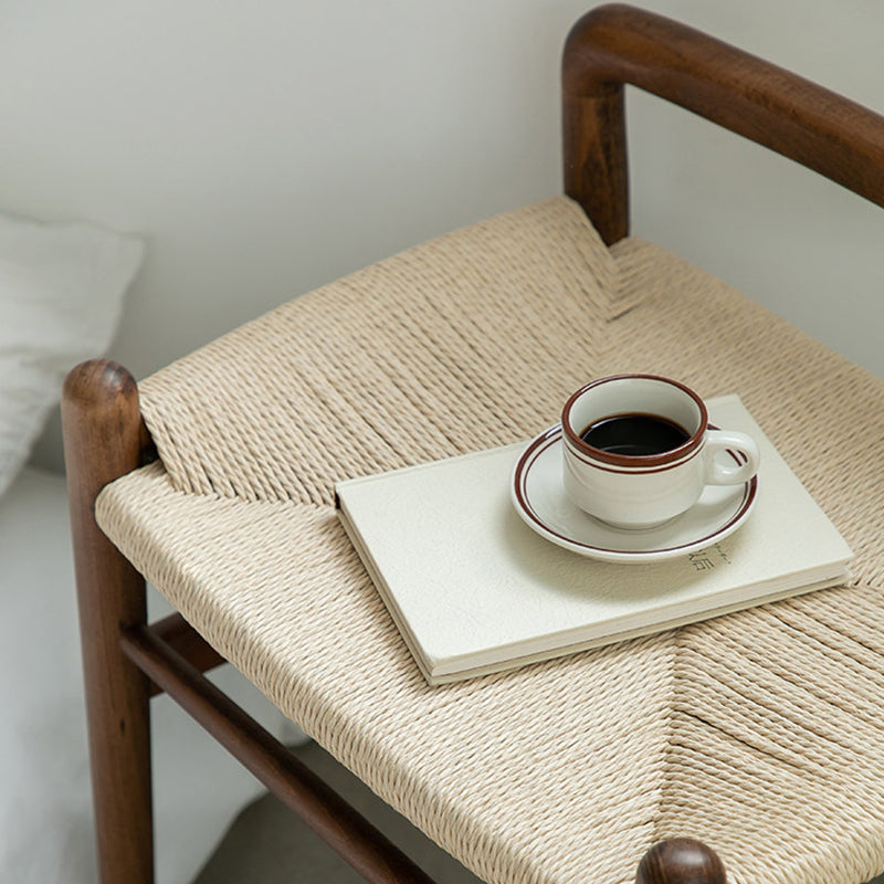 Traditional Chinese Kraft Paper Rope Rubberwood Square Cylindrical Low Stool With Backrest For Living Room