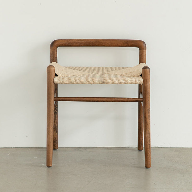 Traditional Chinese Kraft Paper Rope Rubberwood Square Cylindrical Low Stool With Backrest For Living Room