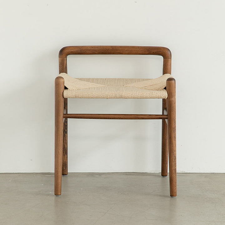 Traditional Chinese Kraft Paper Rope Rubberwood Square Cylindrical Low Stool With Backrest For Living Room