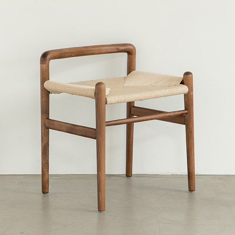 Traditional Chinese Kraft Paper Rope Rubberwood Square Cylindrical Low Stool With Backrest For Living Room