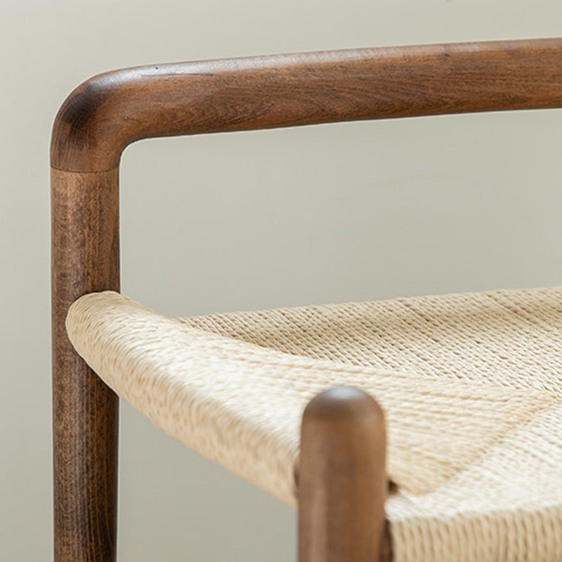 Traditional Chinese Kraft Paper Rope Rubberwood Square Cylindrical Low Stool With Backrest For Living Room