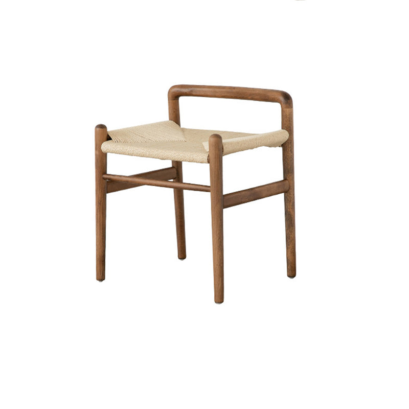 Traditional Chinese Kraft Paper Rope Rubberwood Square Cylindrical Low Stool With Backrest For Living Room