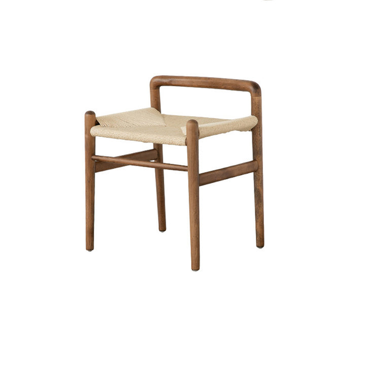 Traditional Chinese Kraft Paper Rope Rubberwood Square Cylindrical Low Stool With Backrest For Living Room