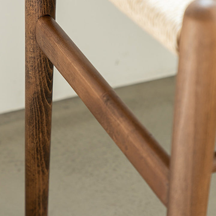 Traditional Chinese Kraft Paper Rope Rubberwood Square Cylindrical Low Stool With Backrest For Living Room