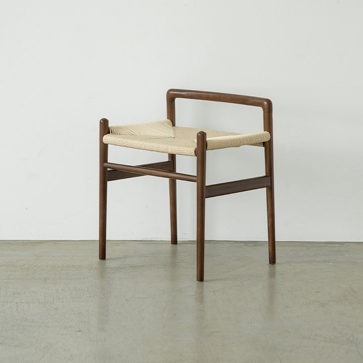 Traditional Chinese Kraft Paper Rope Rubberwood Square Cylindrical Low Stool With Backrest For Living Room