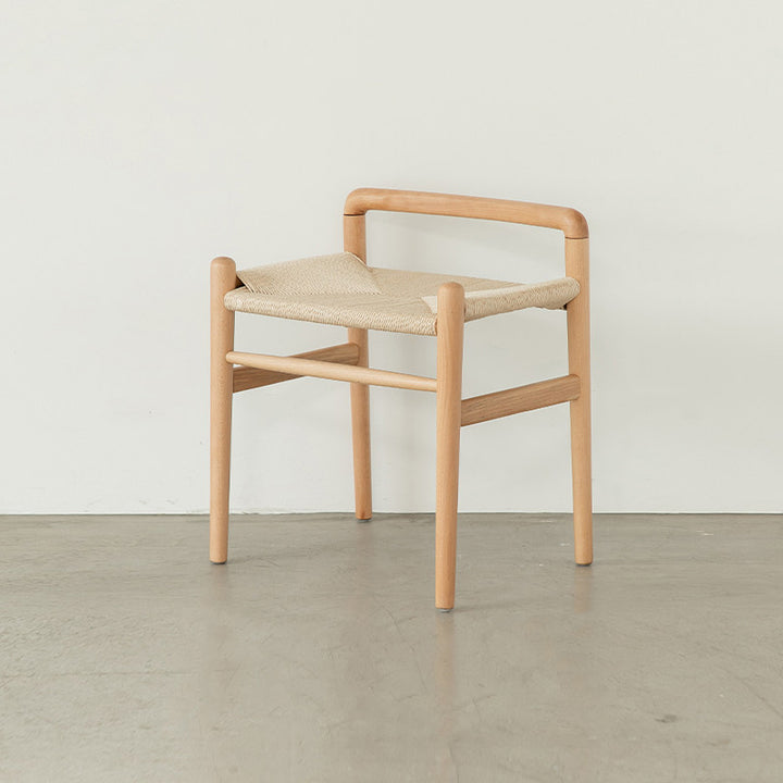 Traditional Chinese Kraft Paper Rope Rubberwood Square Cylindrical Low Stool With Backrest For Living Room