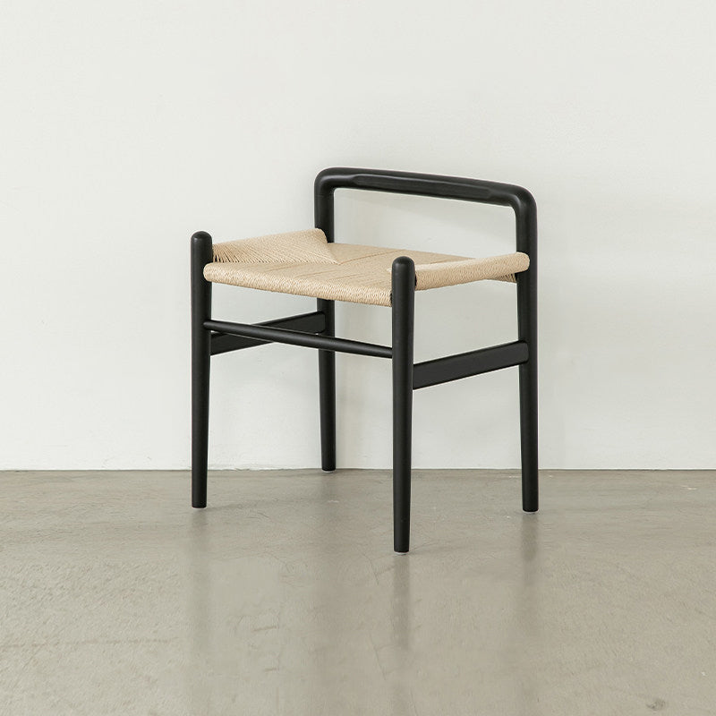 Traditional Chinese Kraft Paper Rope Rubberwood Square Cylindrical Low Stool With Backrest For Living Room
