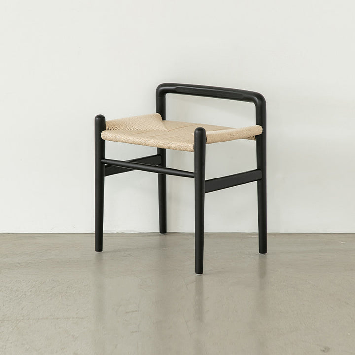 Traditional Chinese Kraft Paper Rope Rubberwood Square Cylindrical Low Stool With Backrest For Living Room