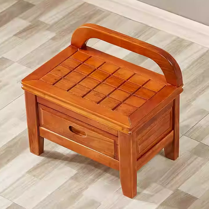 Tabouret bas carré à grille en bois massif chinois traditionnel avec dossier pour salon 