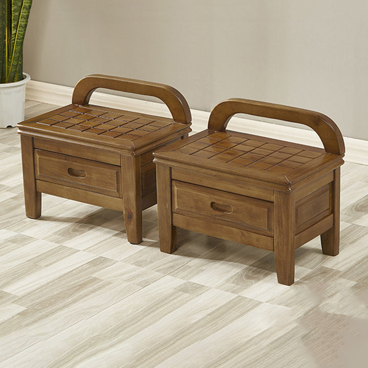 Tabouret bas carré à grille en bois massif chinois traditionnel avec dossier pour salon 