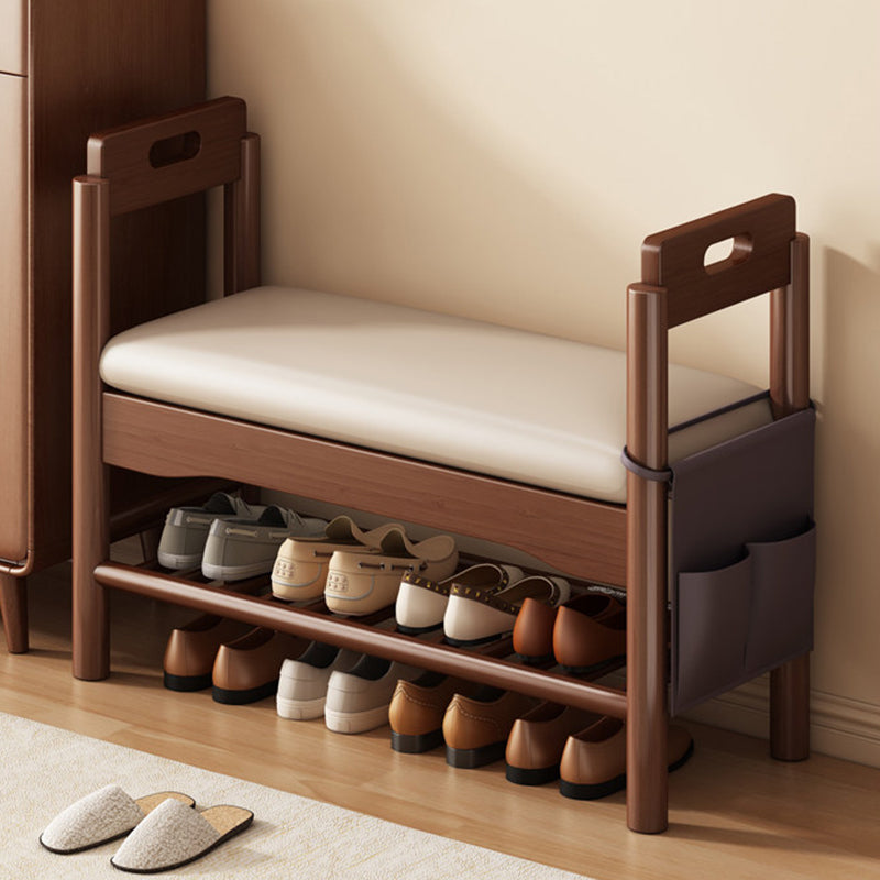 Traditionelle Vintage PU-Leder Gummibaum Rechteckige Schuhbank 1-stufig für das Wohnzimmer 
