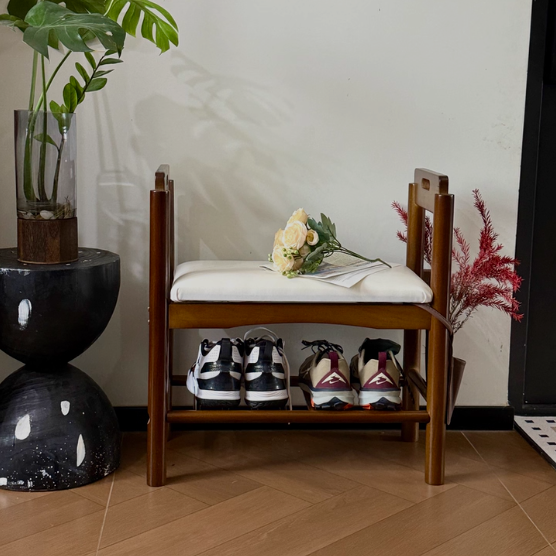 Traditionelle Vintage PU-Leder Gummibaum Rechteckige Schuhbank 1-stufig für das Wohnzimmer 