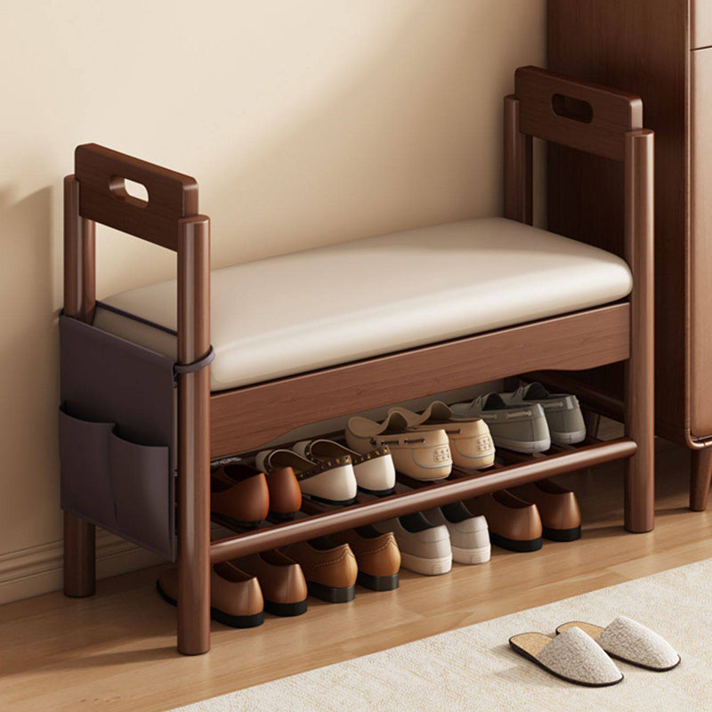 Traditionelle Vintage PU-Leder Gummibaum Rechteckige Schuhbank 1-stufig für das Wohnzimmer 