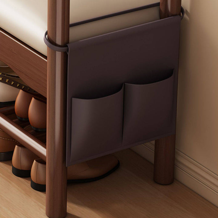 Traditionelle Vintage PU-Leder Gummibaum Rechteckige Schuhbank 1-stufig für das Wohnzimmer 