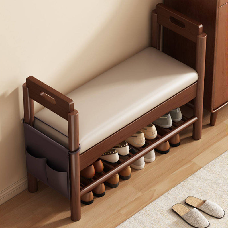 Traditionelle Vintage PU-Leder Gummibaum Rechteckige Schuhbank 1-stufig für das Wohnzimmer 