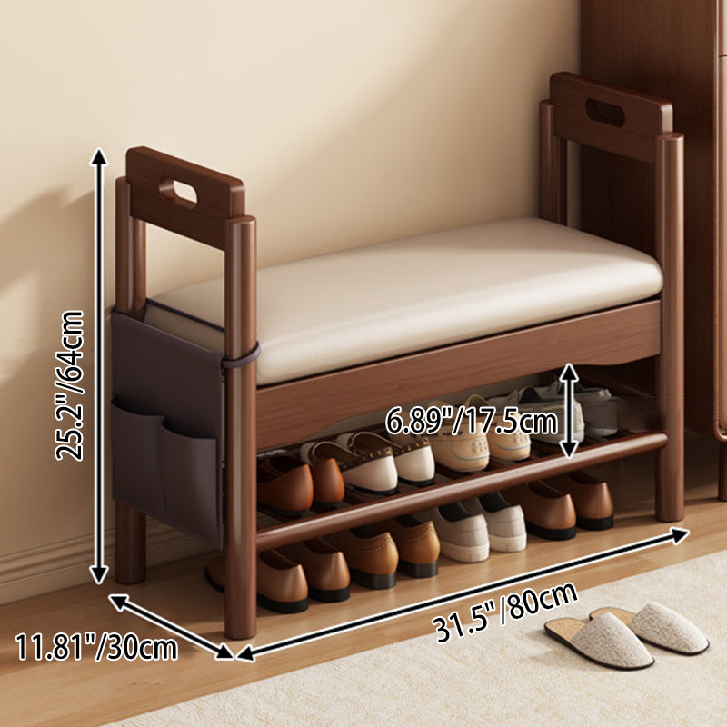Traditionelle Vintage PU-Leder Gummibaum Rechteckige Schuhbank 1-stufig für das Wohnzimmer 