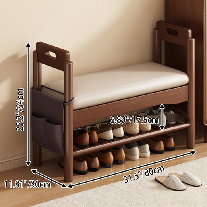 Traditionelle Vintage PU-Leder Gummibaum Rechteckige Schuhbank 1-stufig für das Wohnzimmer 