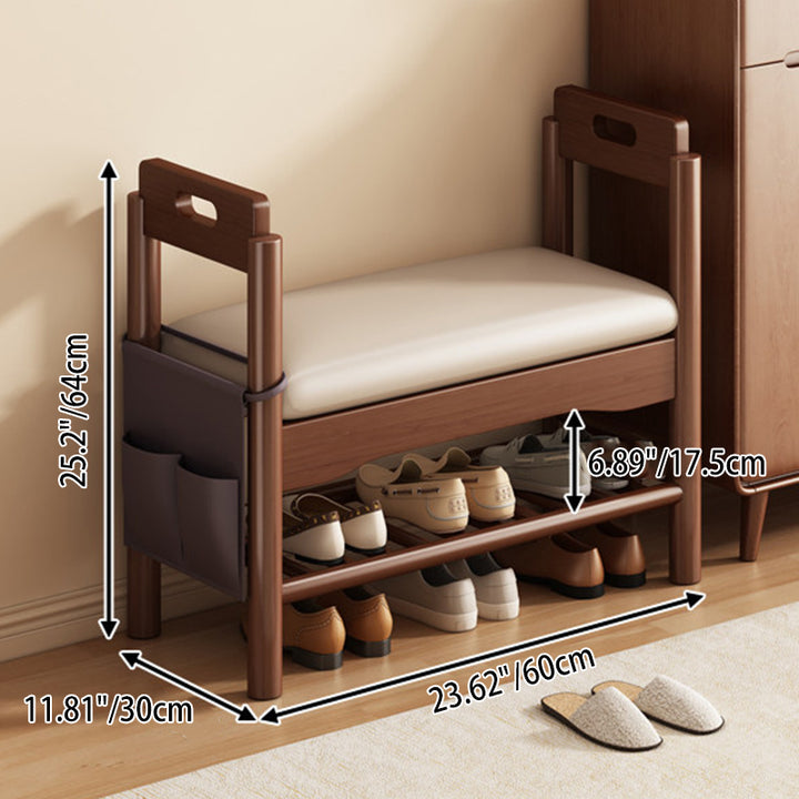 Traditionelle Vintage PU-Leder Gummibaum Rechteckige Schuhbank 1-stufig für das Wohnzimmer 
