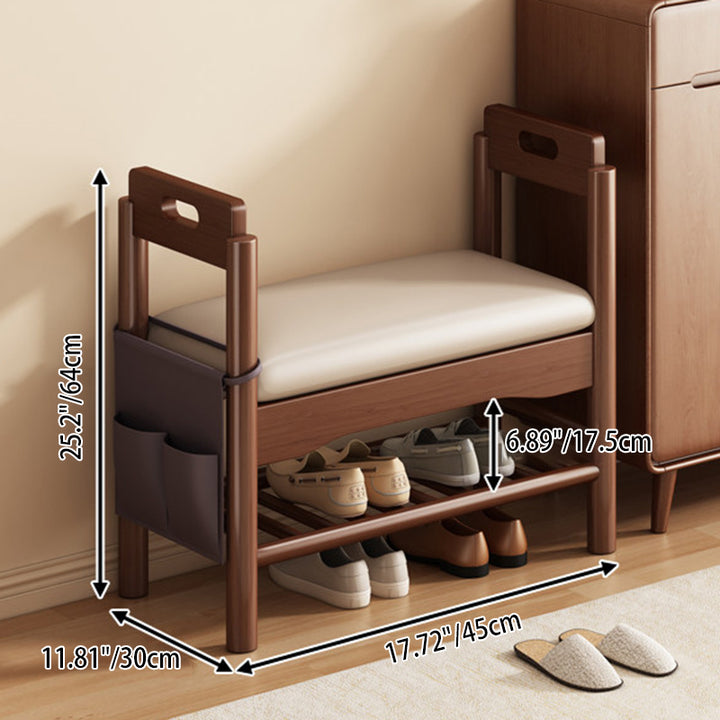Traditionelle Vintage PU-Leder Gummibaum Rechteckige Schuhbank 1-stufig für das Wohnzimmer 