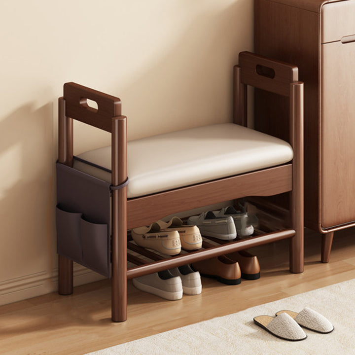 Traditionelle Vintage PU-Leder Gummibaum Rechteckige Schuhbank 1-stufig für das Wohnzimmer 