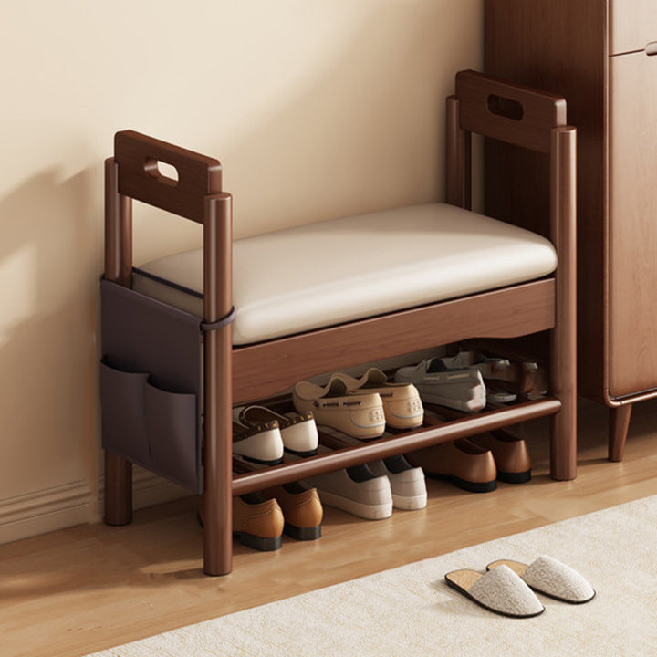 Traditionelle Vintage PU-Leder Gummibaum Rechteckige Schuhbank 1-stufig für das Wohnzimmer 