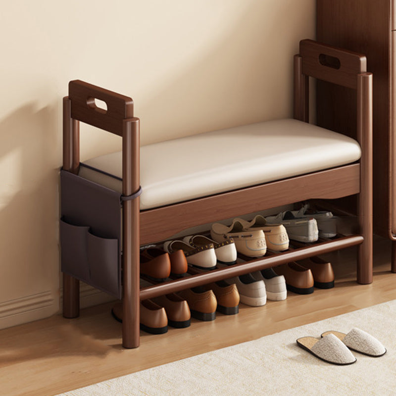 Traditionelle Vintage PU-Leder Gummibaum Rechteckige Schuhbank 1-stufig für das Wohnzimmer 