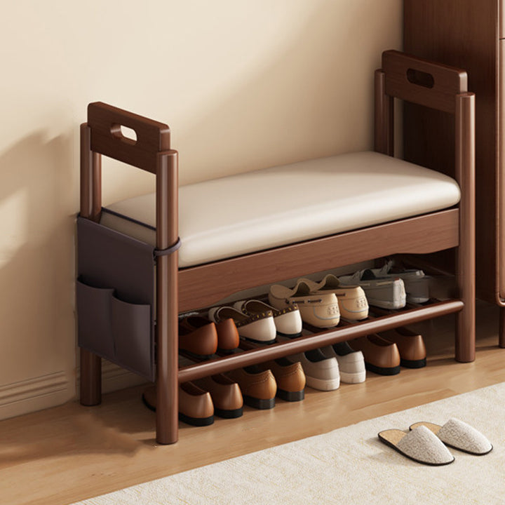 Traditionelle Vintage PU-Leder Gummibaum Rechteckige Schuhbank 1-stufig für das Wohnzimmer 