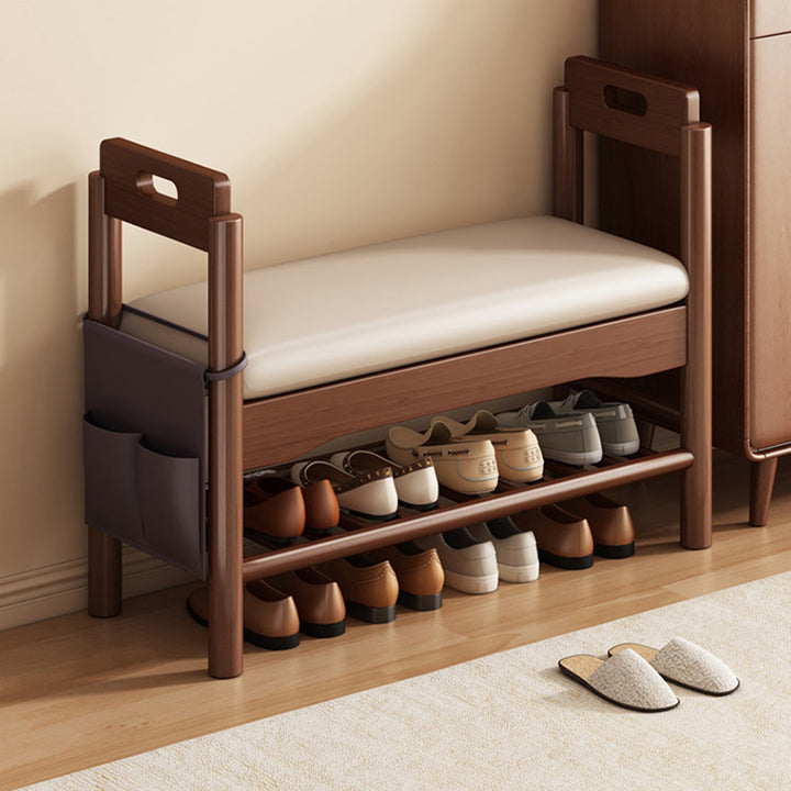 Traditionelle Vintage PU-Leder Gummibaum Rechteckige Schuhbank 1-stufig für das Wohnzimmer 