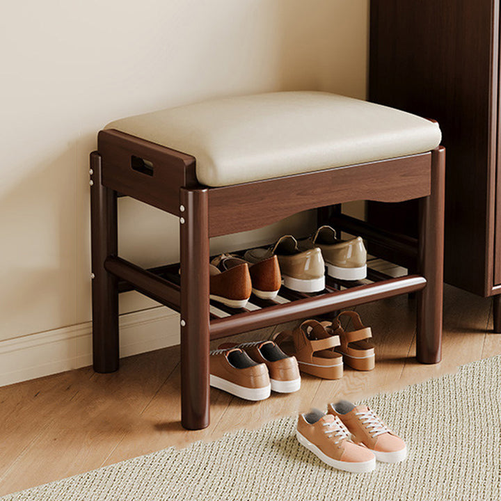 Traditionelle Chinesische Gummibaum PU-Leder Rechteckige Zylindrische Schuhbank 1-stufig Für Wohnzimmer 