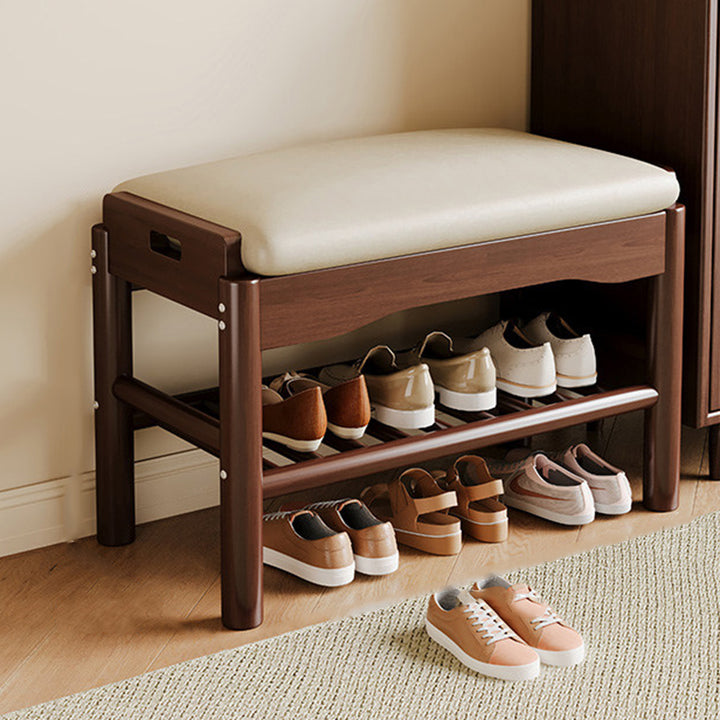 Traditionelle Chinesische Gummibaum PU-Leder Rechteckige Zylindrische Schuhbank 1-stufig Für Wohnzimmer 