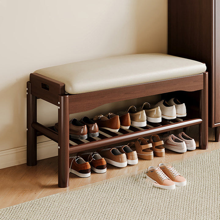 Traditionelle Chinesische Gummibaum PU-Leder Rechteckige Zylindrische Schuhbank 1-stufig Für Wohnzimmer 