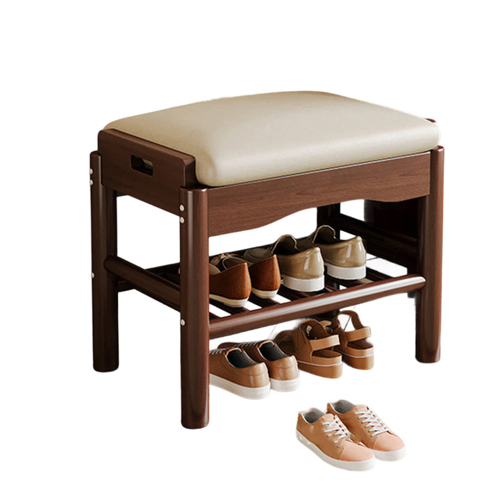Traditionelle Chinesische Gummibaum PU-Leder Rechteckige Zylindrische Schuhbank 1-stufig Für Wohnzimmer 