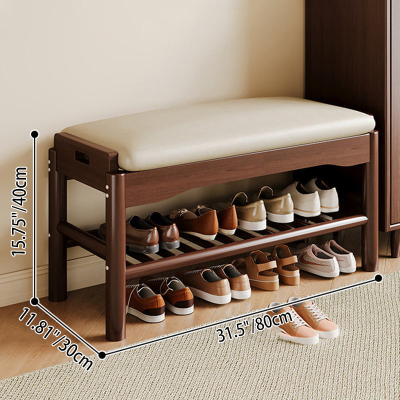 Traditionelle Chinesische Gummibaum PU-Leder Rechteckige Zylindrische Schuhbank 1-stufig Für Wohnzimmer 