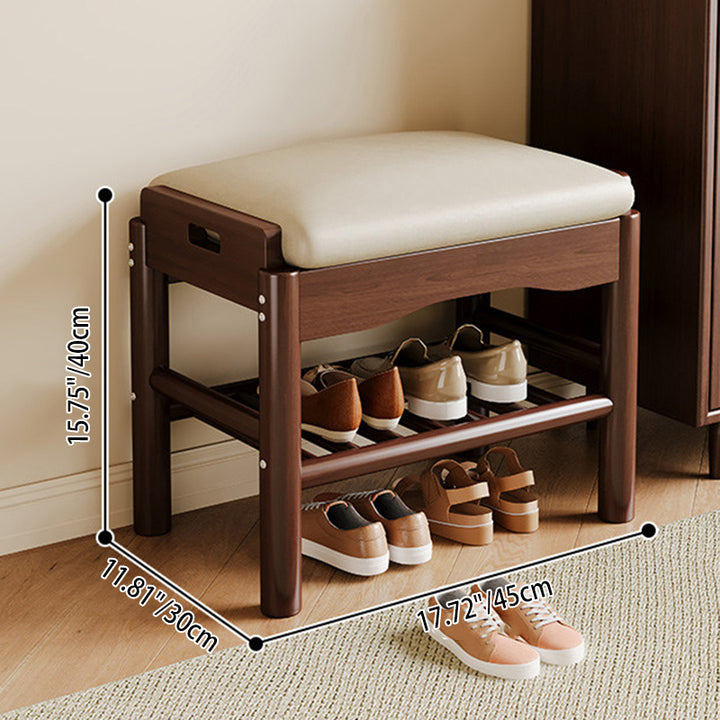 Traditionelle Chinesische Gummibaum PU-Leder Rechteckige Zylindrische Schuhbank 1-stufig Für Wohnzimmer 