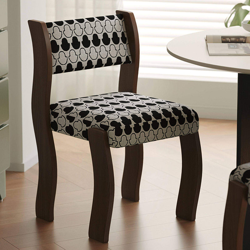 Traditional French Rubberwood Cotton Linen Curved Square Dining Chair With Backrest For Dining Room