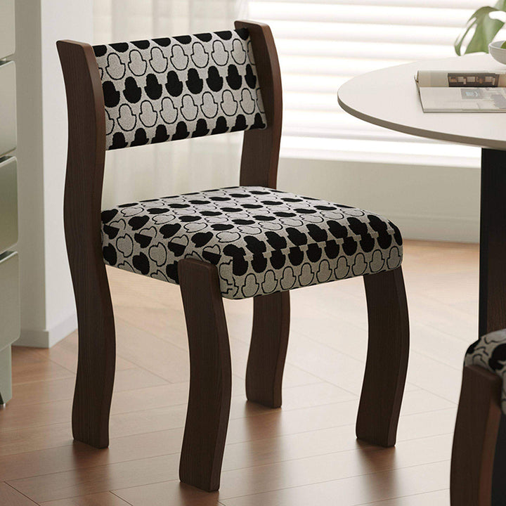 Traditional French Rubberwood Cotton Linen Curved Square Dining Chair With Backrest For Dining Room